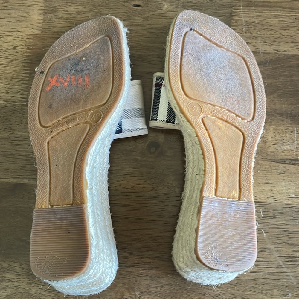 Burberry Beige Plaid Espadrille Wedge Sandals with Black and Red Accent - Picture 10 of 15